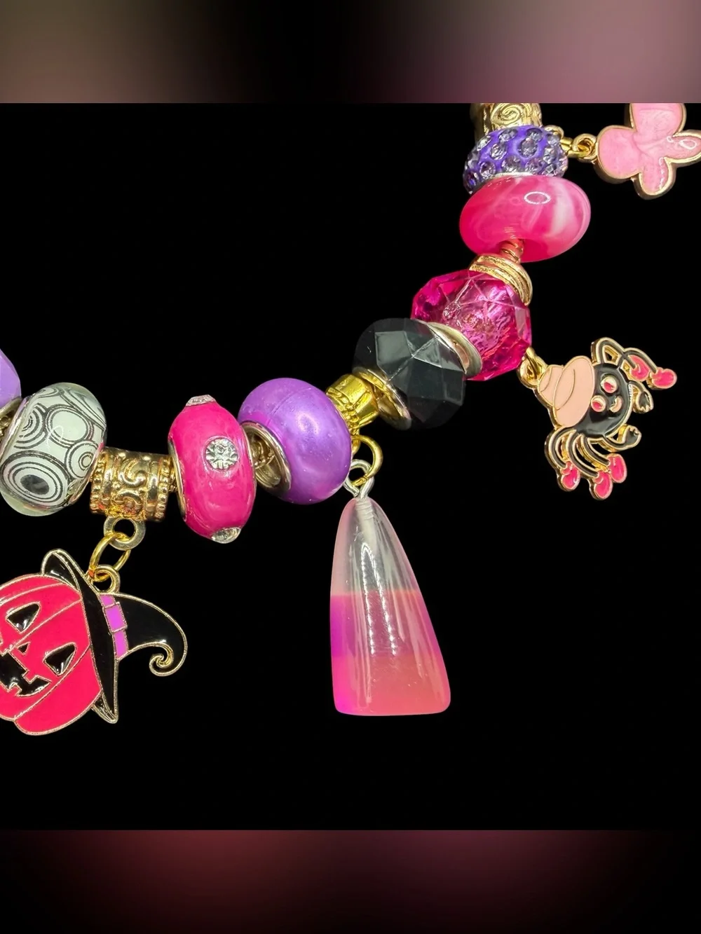 Handmade Halloween Charm Bracelet “Ghoul Friend”Line in Pink Purple